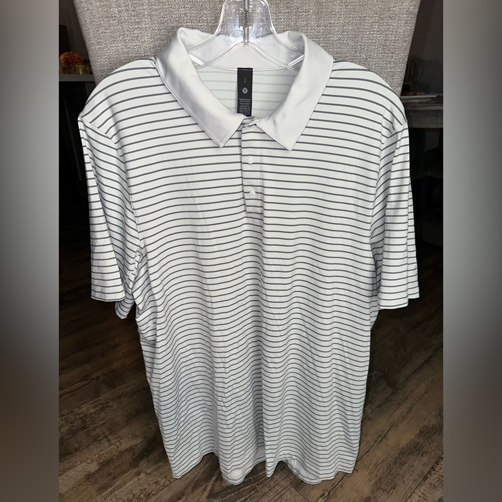 Lululemon Logo Sport Polo Short Sleeve  Striped, Size L